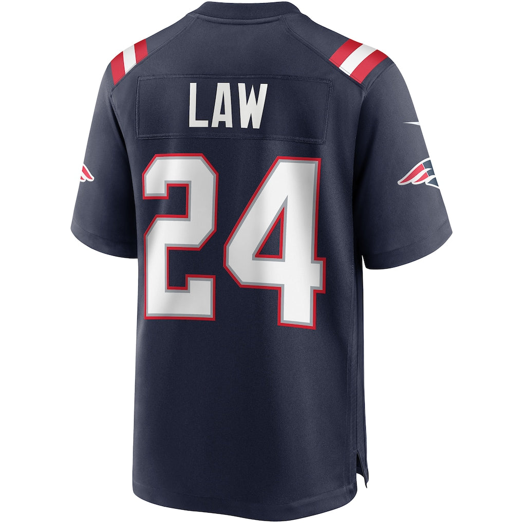 Perkns NE.Patriots #24 Ty Law Navy Game Retired Player Jersey