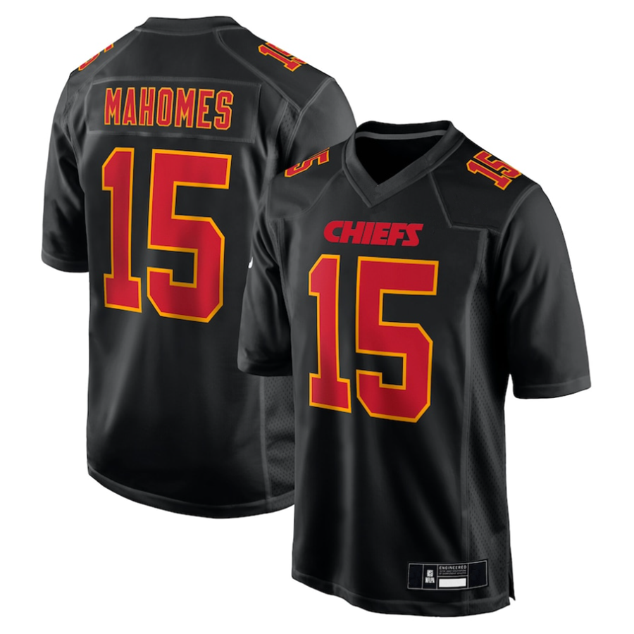 Perkns #15 Patrick Mahomes Player KC.Chiefs Carbon Black Fashion Game Stitched Jerseys