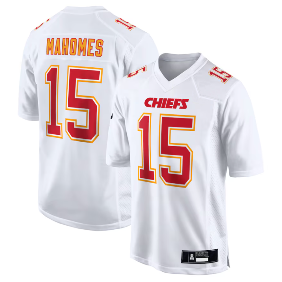 Perkns #15 Patrick Mahomes Player KC.Chiefs Carbon White Fashion Game Stitched Jerseys