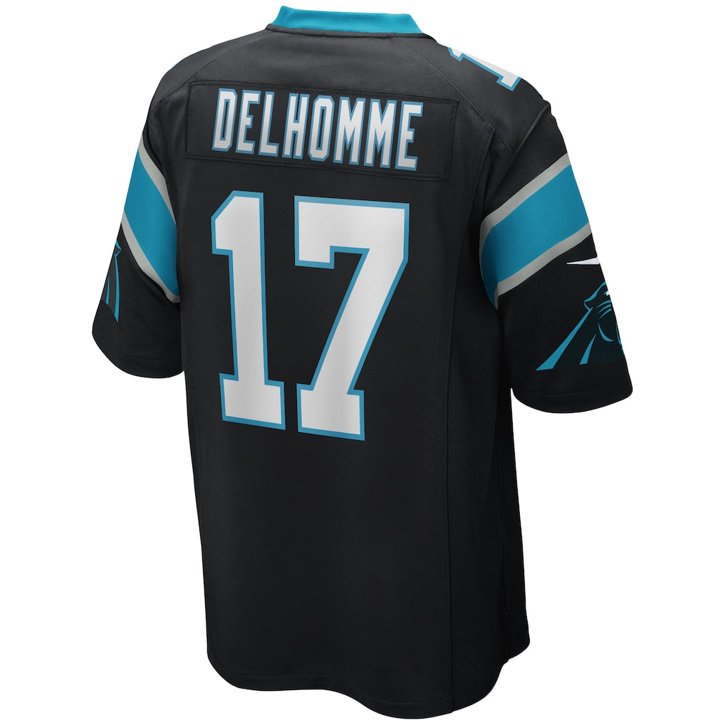 Perkns C.Panthers #17 Jake Delhomme Black Game Retired Player Jersey