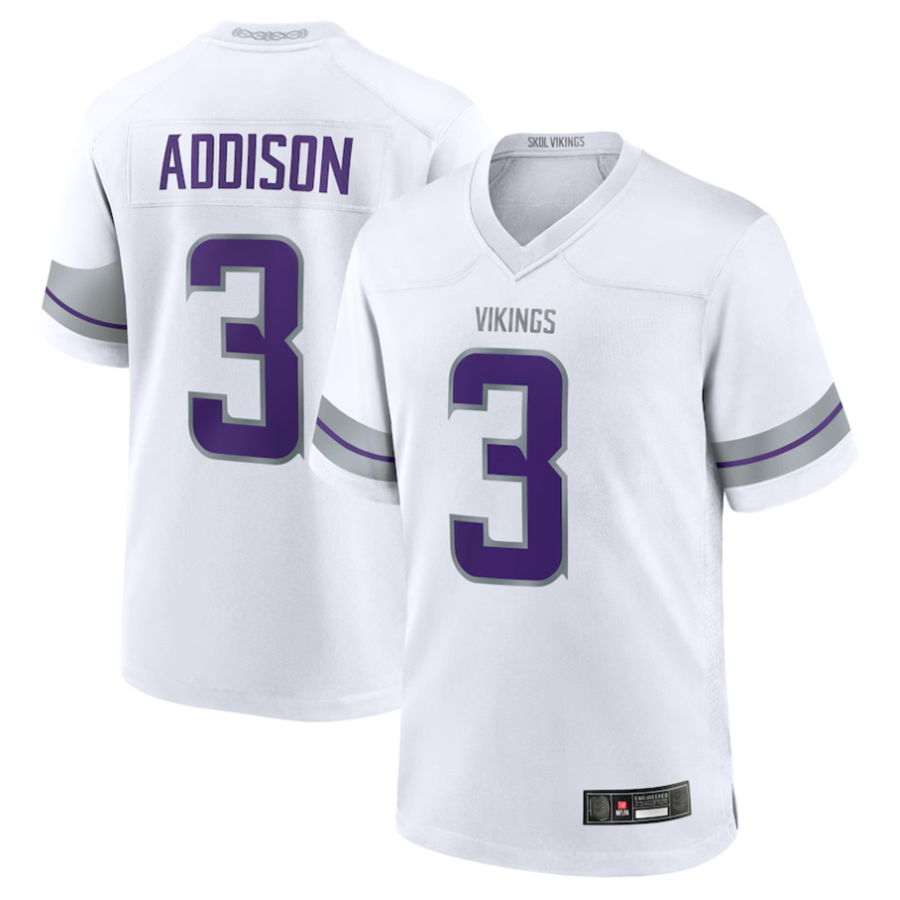 Perkns #3 Jordan Addison Player MN.Vikings White Alternate Game Stitched Jerseys