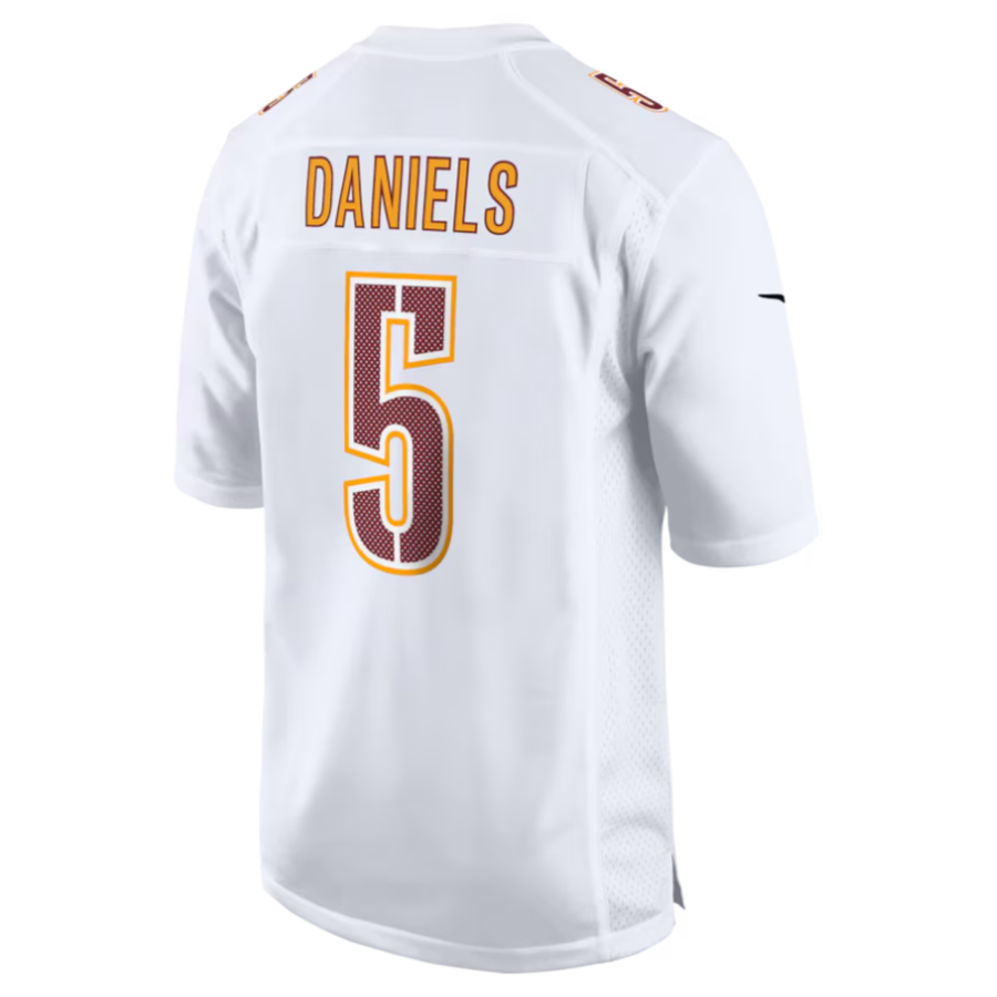 Perkns #5 Jayden Daniels Player W.Commanders Tundra White Fashion Stitched Jersey