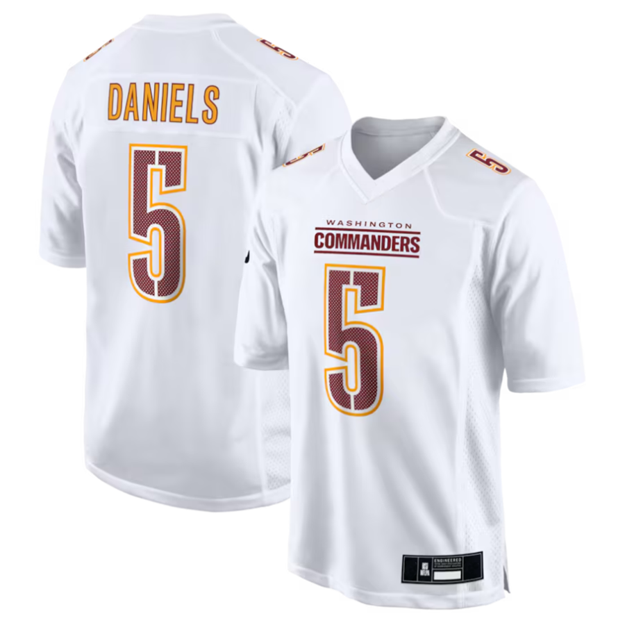 Perkns #5 Jayden Daniels Player W.Commanders Tundra White Fashion Stitched Jerseys