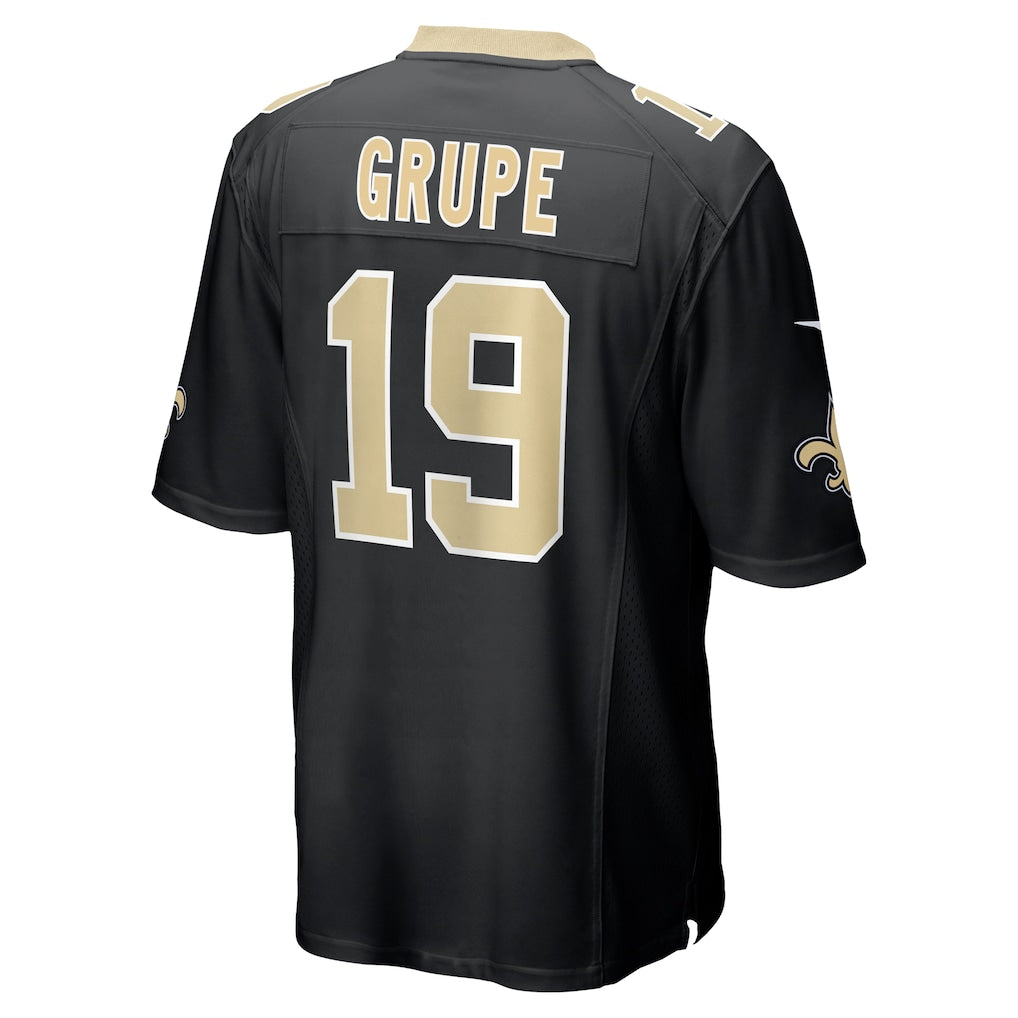 Perkns NO.Saints #19 Blake Grupe Black Team Game Jersey