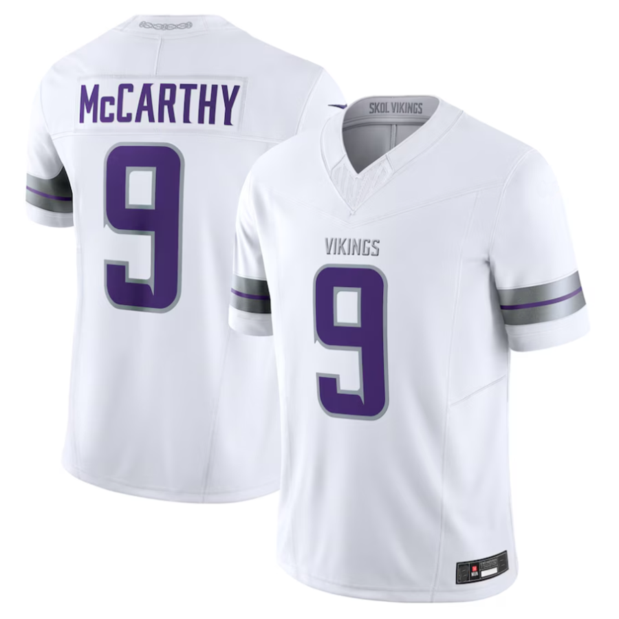 Perkns #9 J.J. McCarthy Player MN.Vikings White Vapor F.U.S.E. Limited Stitched Jerseys