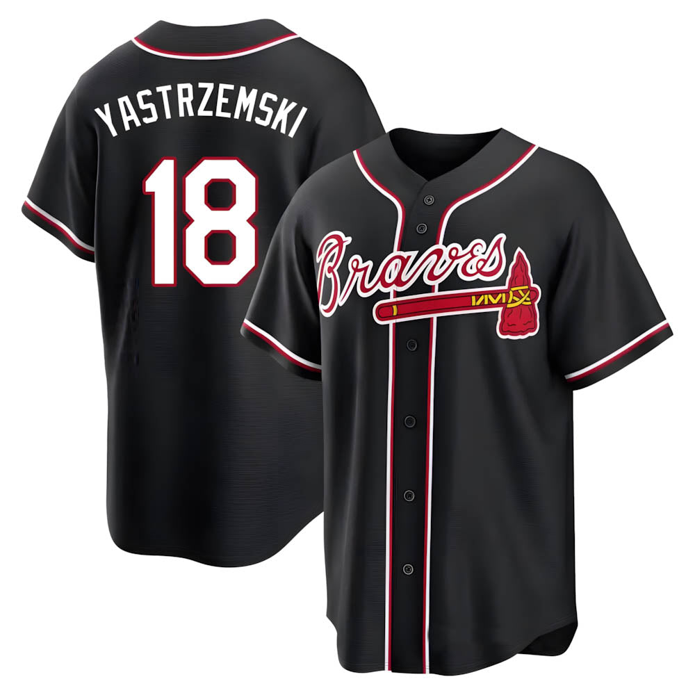 Perkns A.Braves #18 Mike Yastrzemski player Black Replica Fashion Out Stitched Jerseys