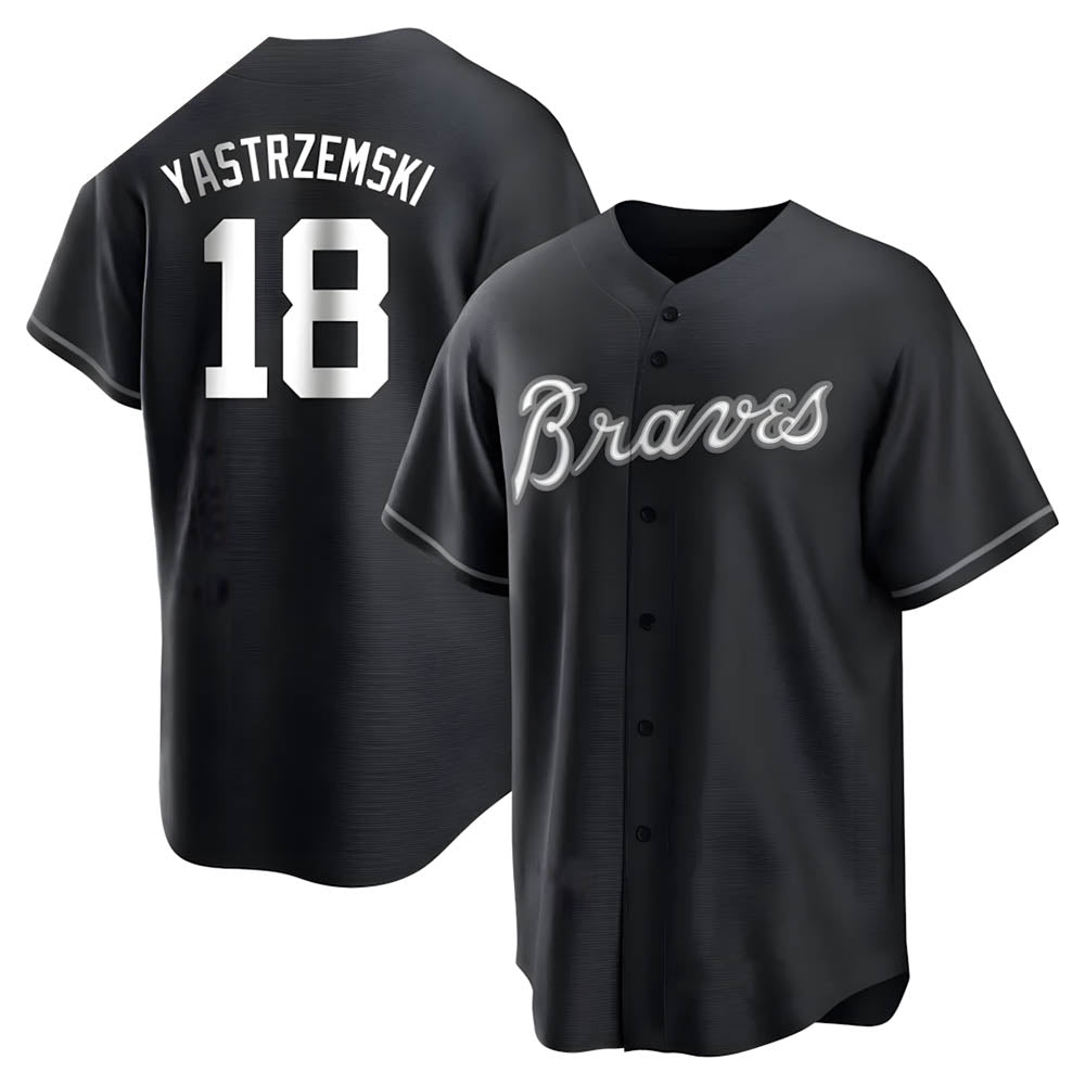 Perkns A.Braves #18 Mike Yastrzemski player Black&White Replica Stitched Jerseys