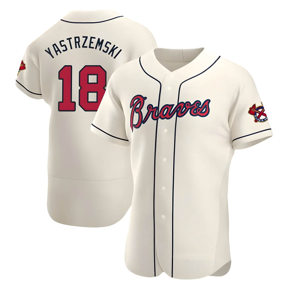 Perkns A.Braves #18 Mike Yastrzemski player Cream Authentic Alternate Stitched Jerseys