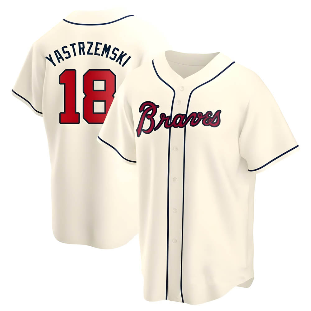Perkns A.Braves #18 Mike Yastrzemski player Cream Replica Alternate Stitched Jerseys