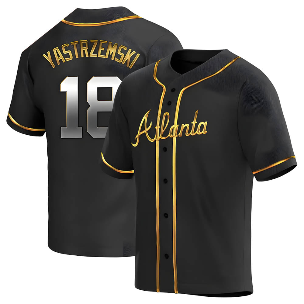 Perkns A.Braves #18 Mike Yastrzemski player Gold Replica Black en Alternate Stitched Jerseys
