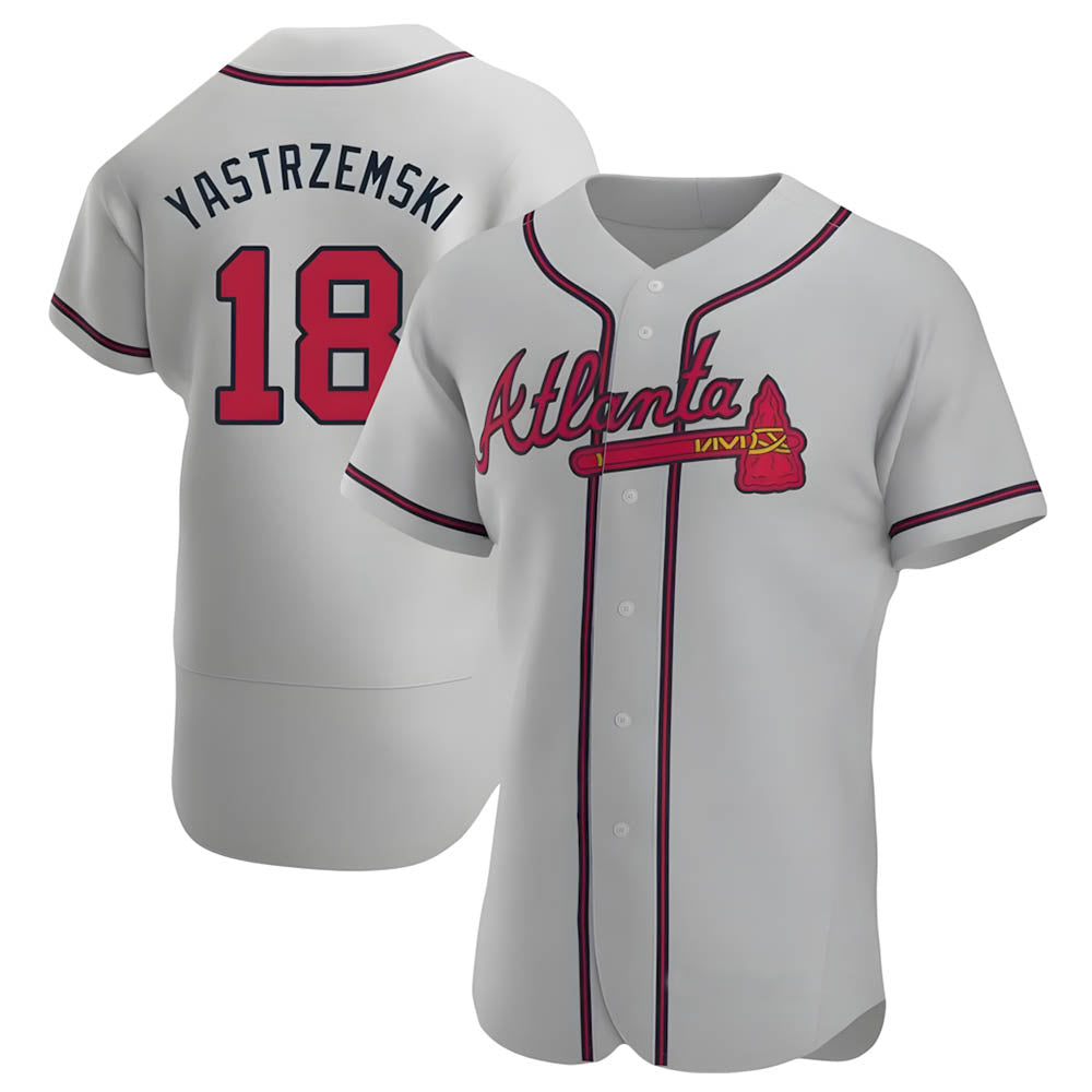 Perkns A.Braves #18 Mike Yastrzemski player Gray Authentic Road Stitched Jerseys