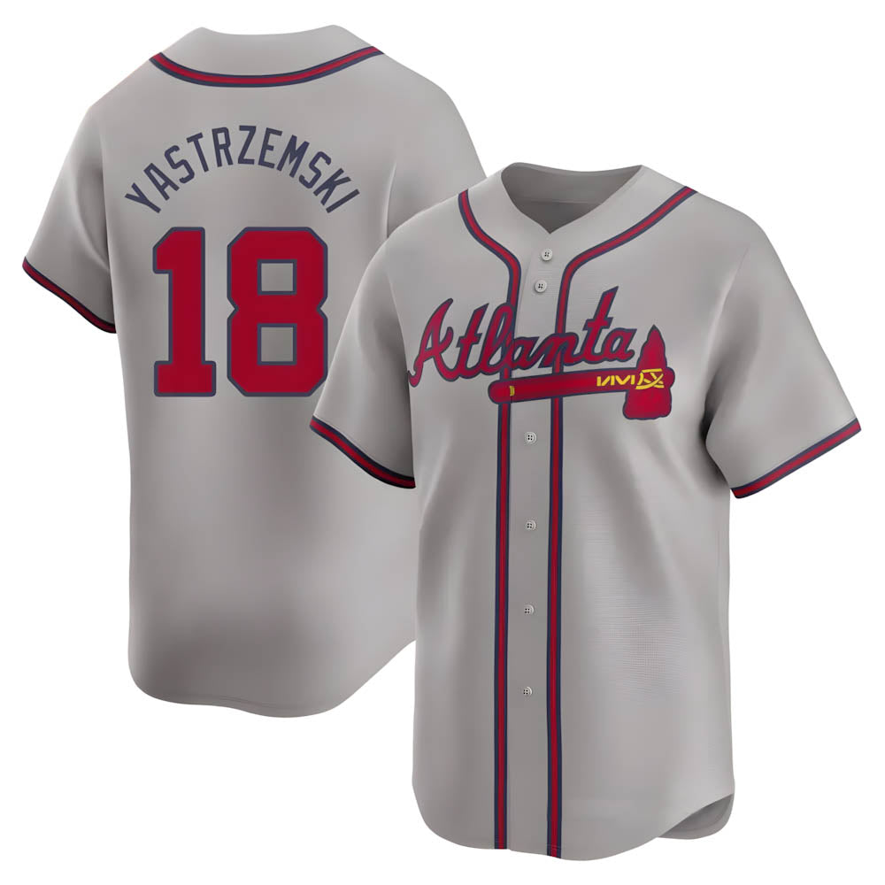 Perkns A.Braves #18 Mike Yastrzemski player Gray Limited Away Stitched Jerseys