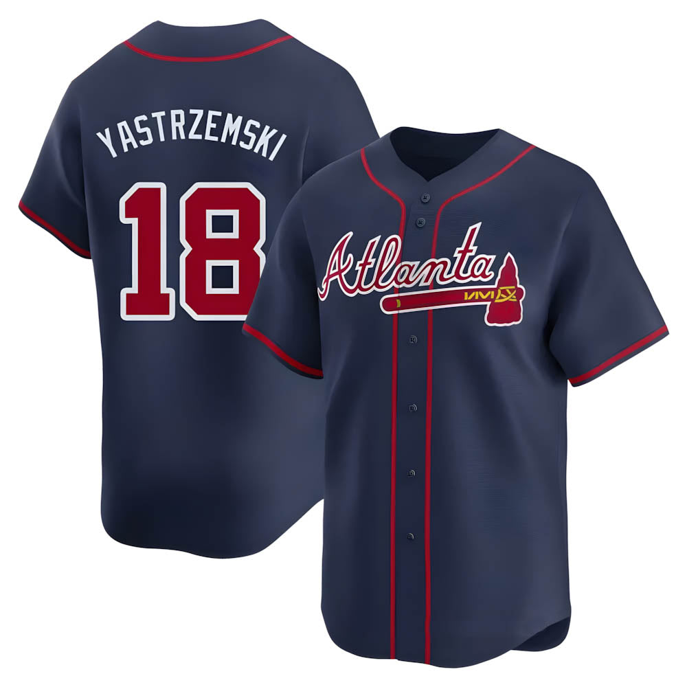 Perkns A.Braves #18 Mike Yastrzemski player Navy Limited Alternate Stitched Jerseys