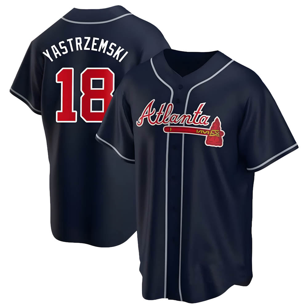 Perkns A.Braves #18 Mike Yastrzemski player Navy Replica Alternate Stitched Jerseys