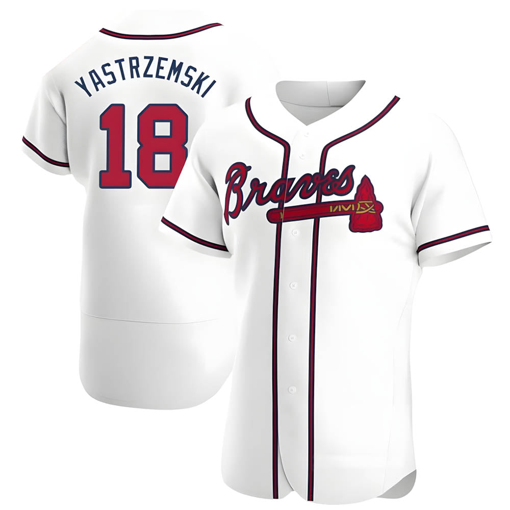 Perkns A.Braves #18 Mike Yastrzemski player White Authentic Home Stitched Jerseys