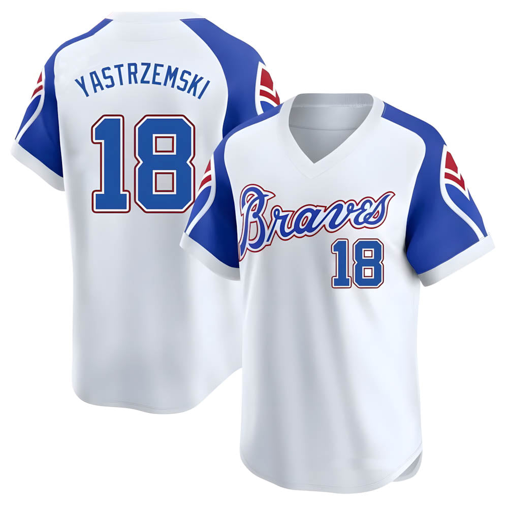 Perkns A.Braves #18 Mike Yastrzemski player White Limited Throwback Cooperstown Collection Stitched Jerseys