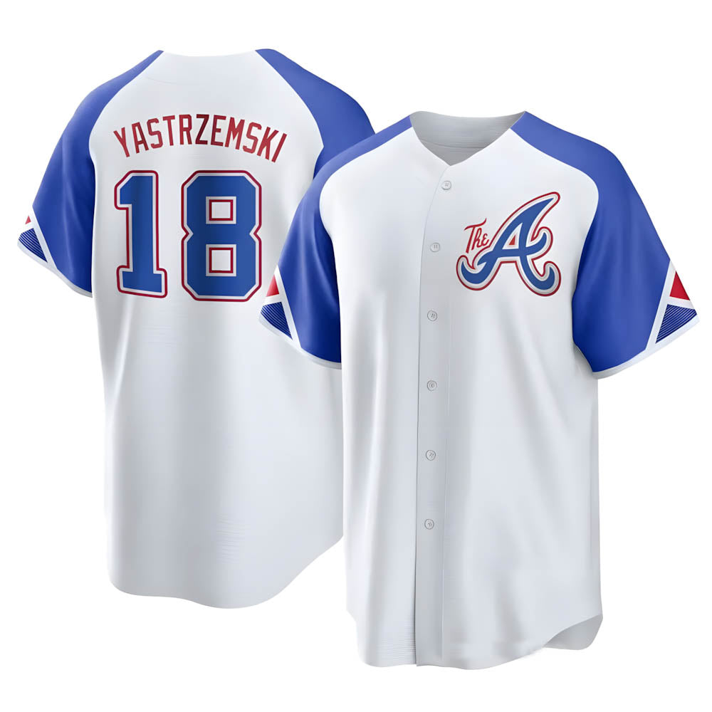 Perkns A.Braves #18 Mike Yastrzemski player White Replica City Connect Stitched Jerseys