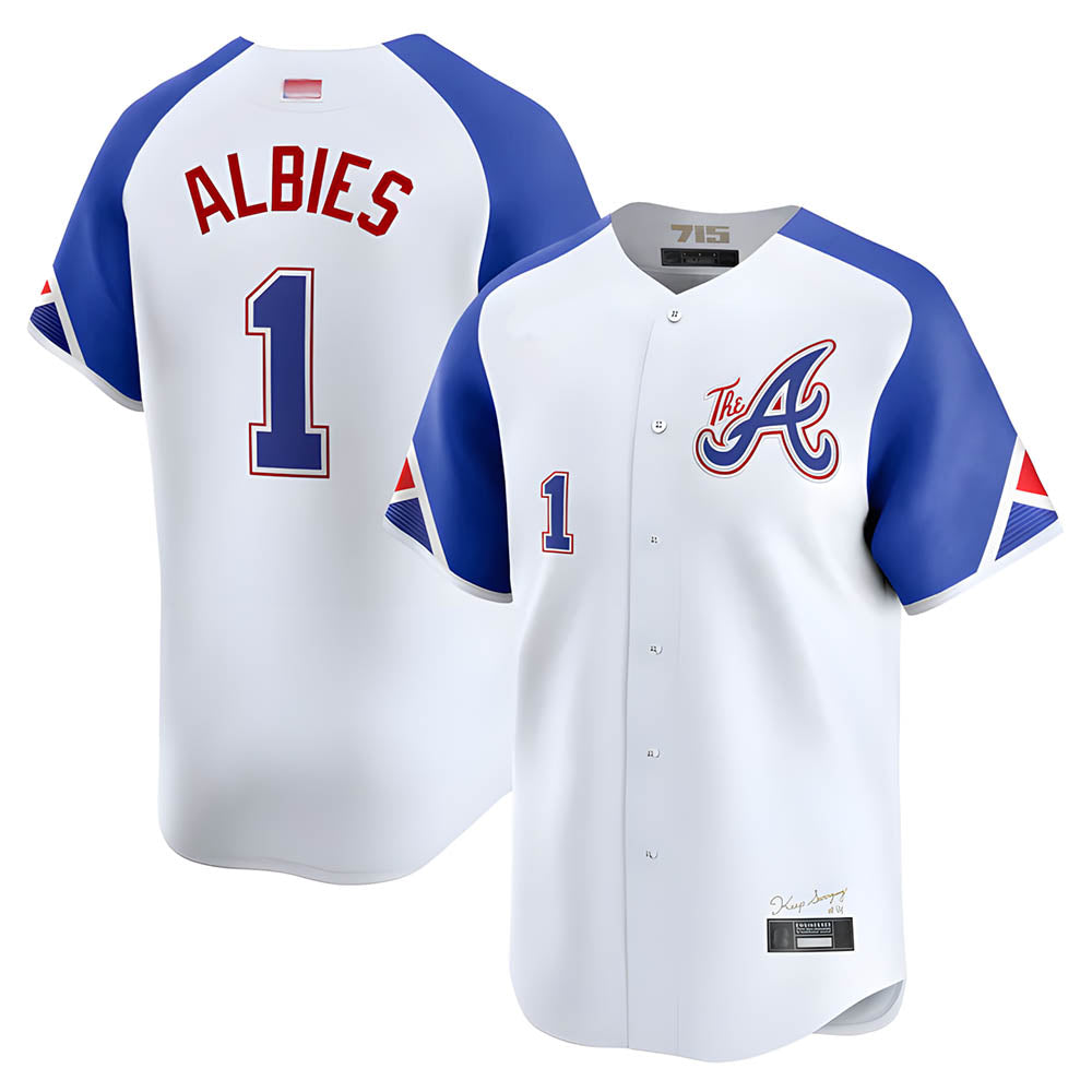 Perkns A.Braves #1 Ozzie Albies Player Blue City Connect Stitched Jerseys