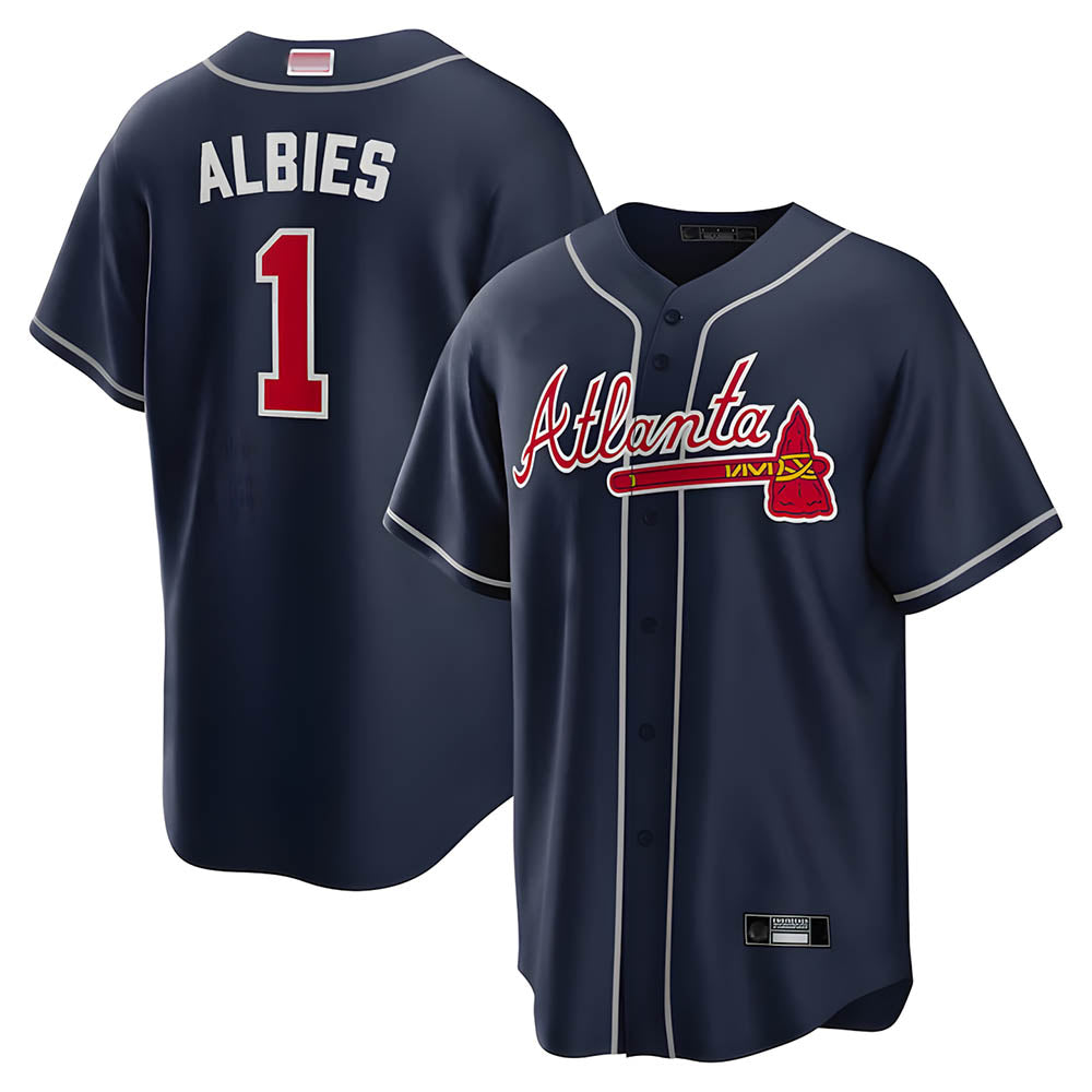 Perkns A.Braves #1 Ozzie Albies Player Navy Alternate Stitched Jerseys