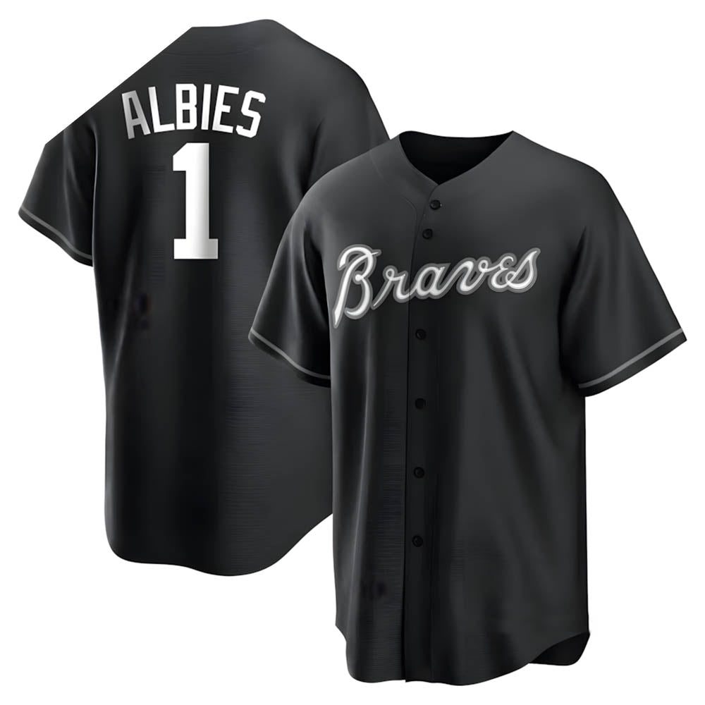 Perkns A.Braves #1 Ozzie Albies Player Black&White Replica Stitched Jerseys