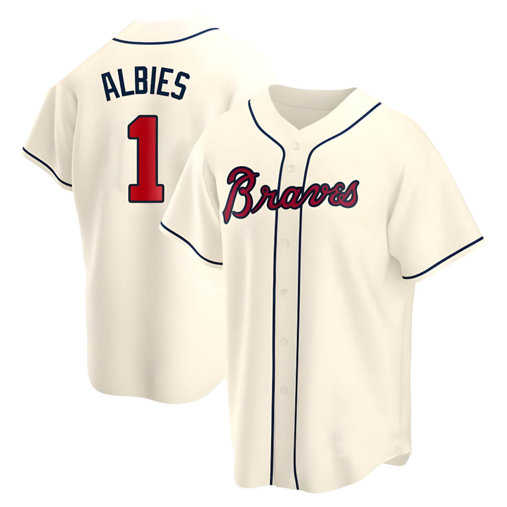 Perkns A.Braves #1 Ozzie Albies Player Cream Replica Alternate Stitched Jerseys