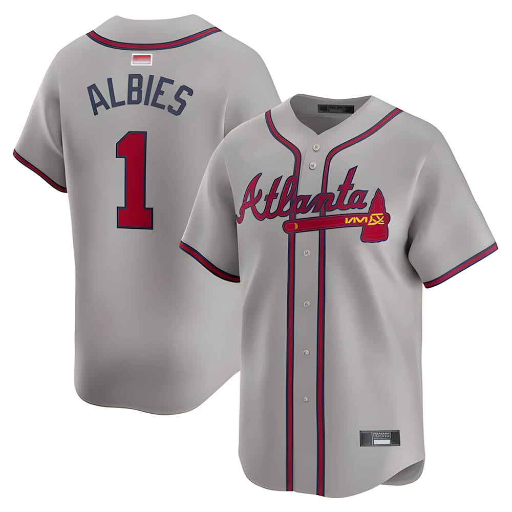 Perkns A.Braves #1 Ozzie Albies Player Gray Vapor Premier City Connect Premium Stitched Jerseys