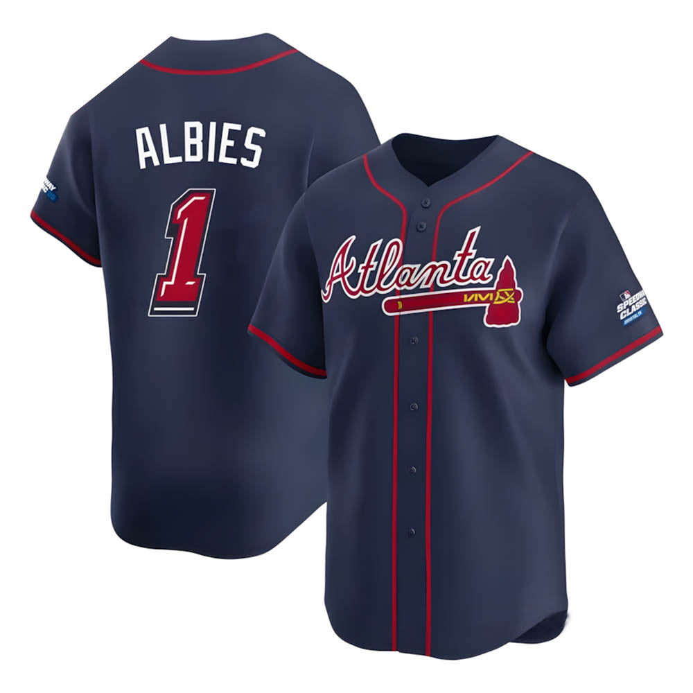 Perkns A.Braves #1 Ozzie Albies Player Navy Limited 2025 Speedway Classic Alternate Stitched Jerseys