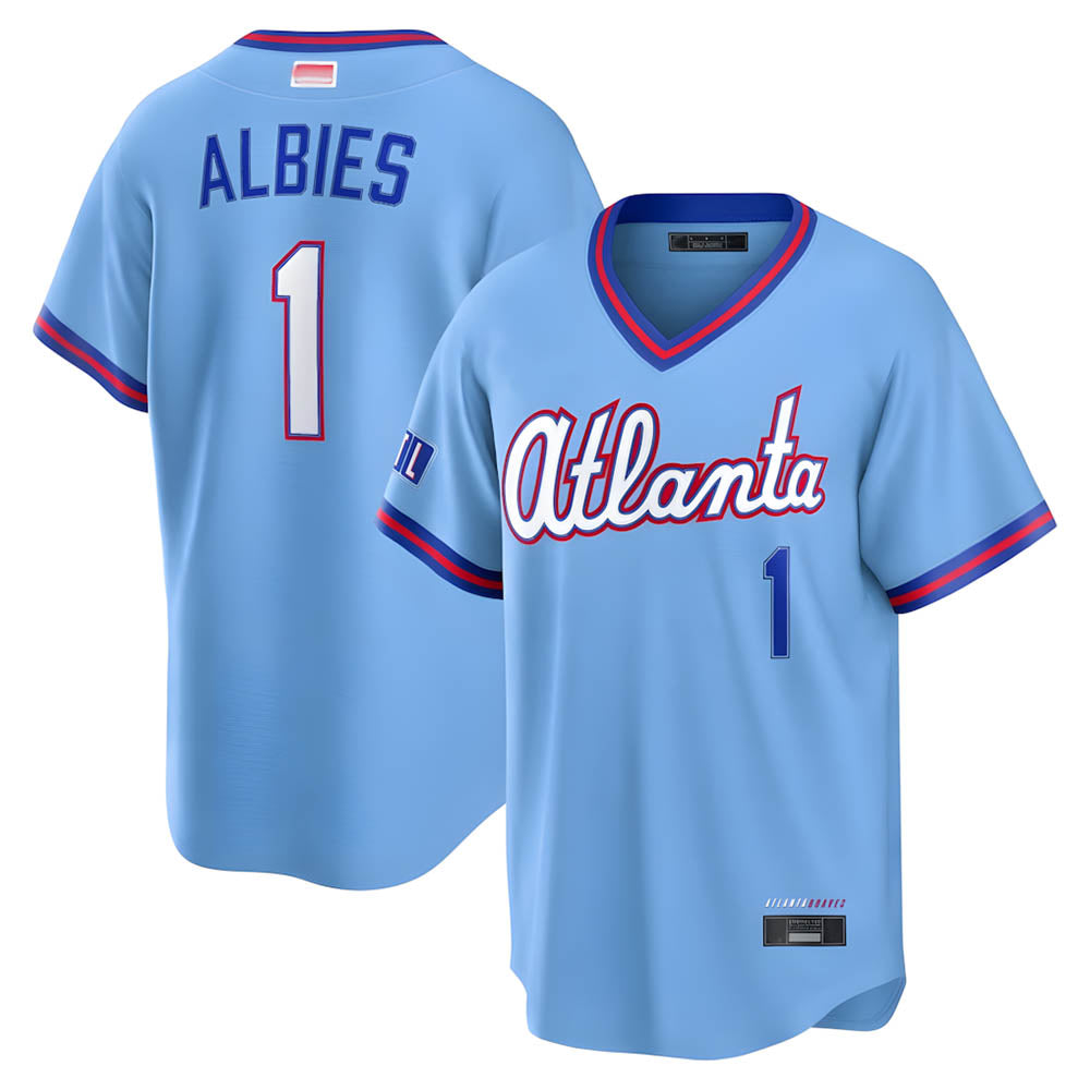 Perkns A.Braves #1 Ozzie Albies Player Powder Blue 2026 City Connect T shirt Stitched Jerseys