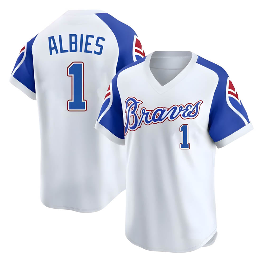 Perkns A.Braves #1 Ozzie Albies Player White Limited Throwback Cooperstown Collection Stitched Jerseys