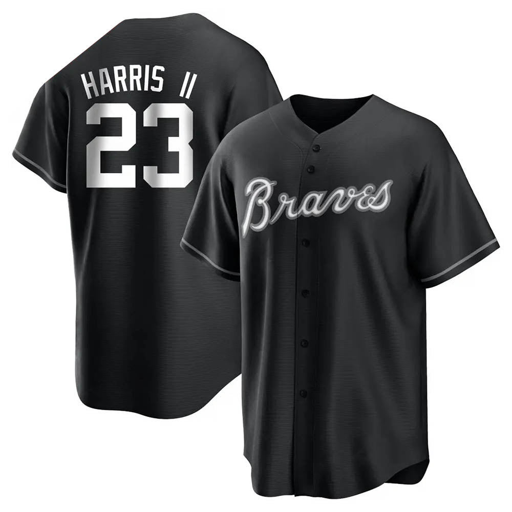 Perkns A.Braves #23 Michael Harris II player Black&White Replica Stitched Jerseys