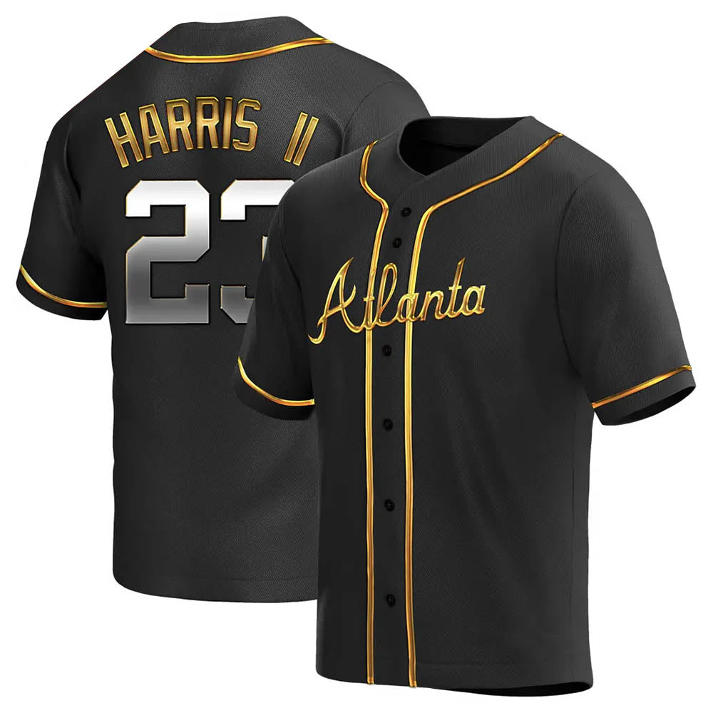 Perkns A.Braves #23 Michael Harris II player Gold Replica Black en Alternate Stitched Jerseys