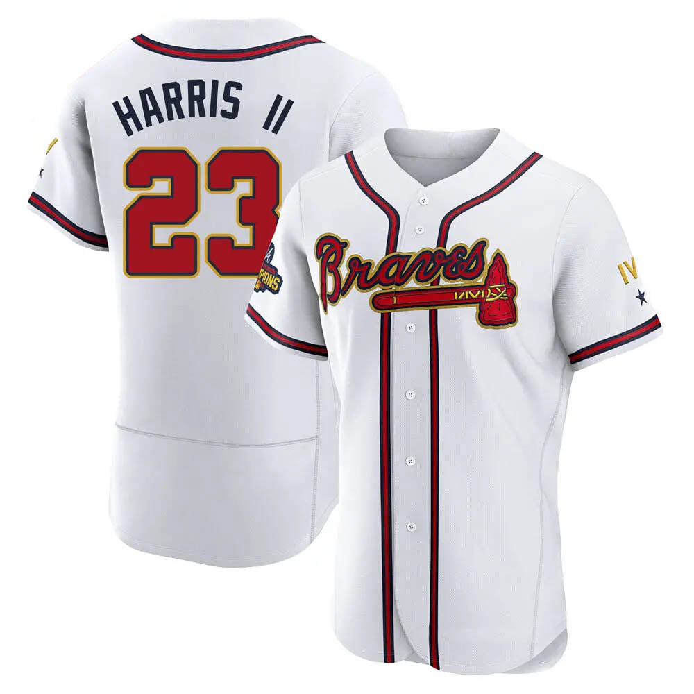 Perkns A.Braves #23 Michael Harris II player White&Gold Authentic Program Stitched Jerseys