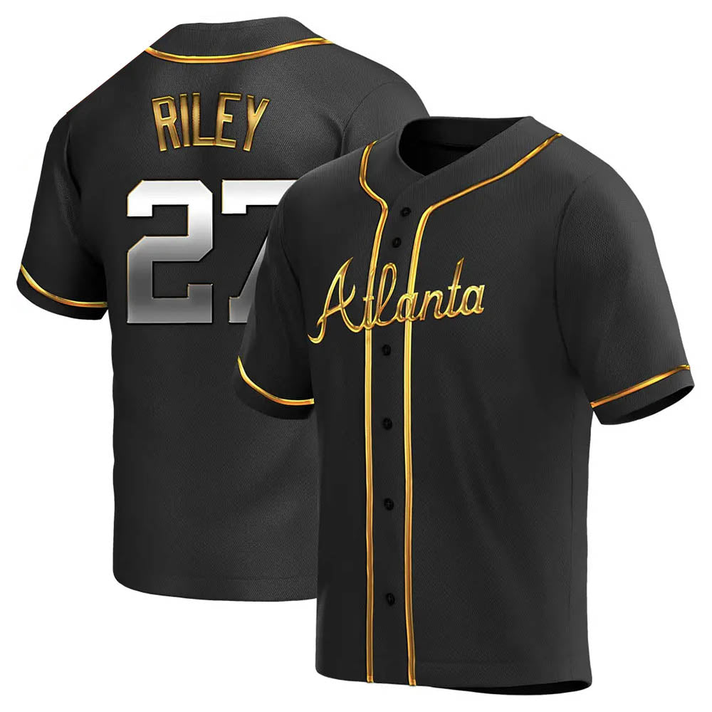 Perkns A.Braves #27 Austin Riley Player Black&Gold Replica en Alternate Stitched Jerseys