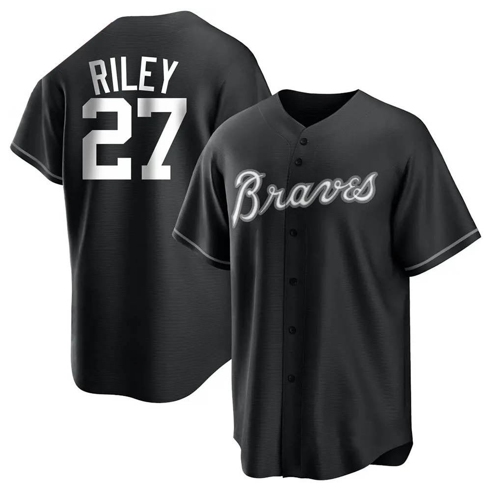 Perkns A.Braves #27 Austin Riley Player Black&White Replica Stitched Jerseys