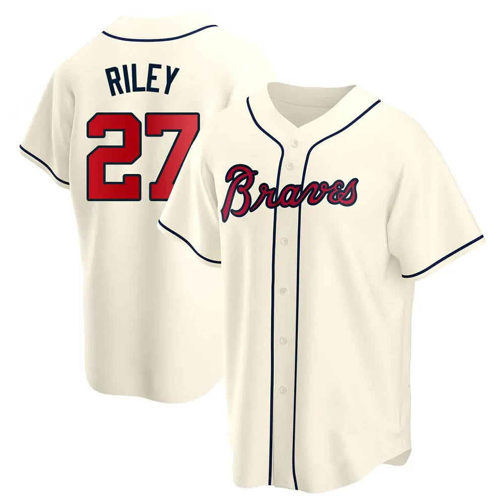 Perkns A.Braves #27 Austin Riley Player Cream Replica Alternate Stitched Jerseys
