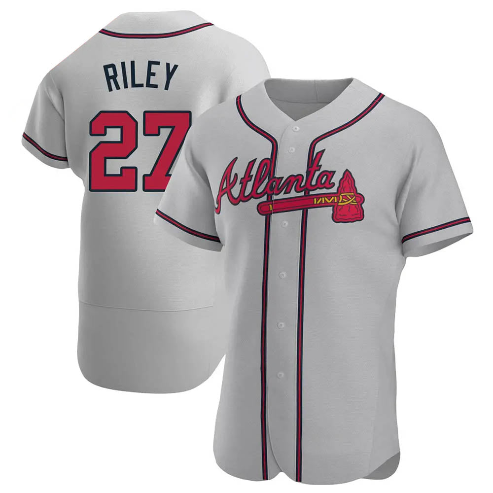 Perkns A.Braves #27 Austin Riley Player Gray Authentic Road Stitched Jerseys