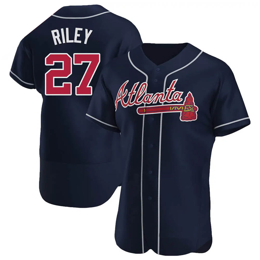 Perkns A.Braves #27 Austin Riley Player Navy Authentic Alternate Stitched Jerseys