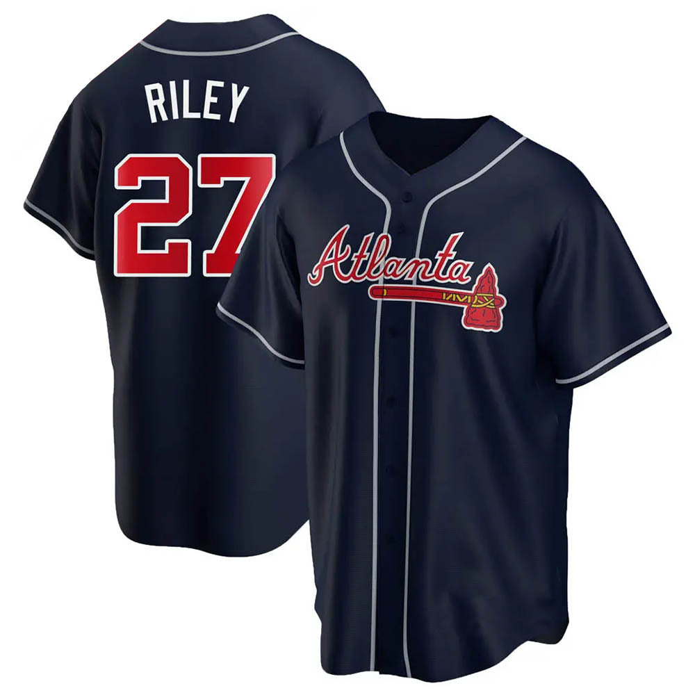 Perkns A.Braves #27 Austin Riley Player Navy Replica Alternate Stitched Jerseys