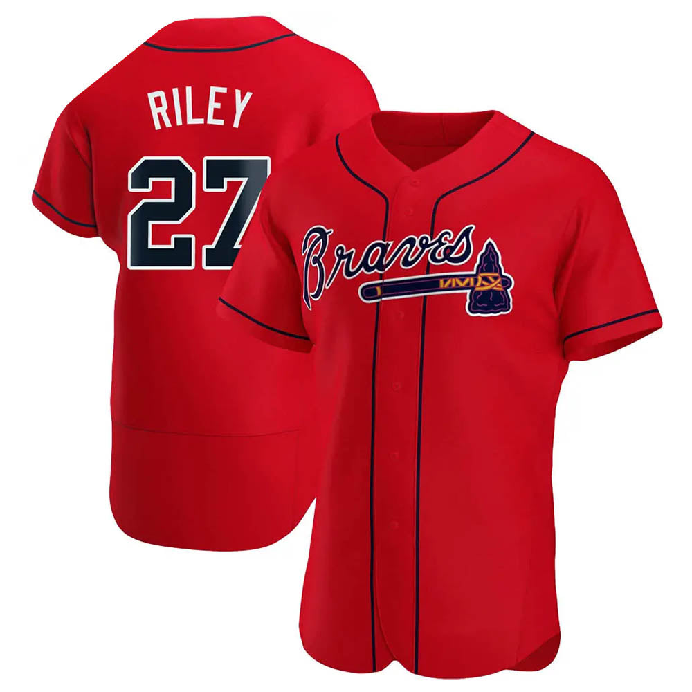 Perkns A.Braves #27 Austin Riley Player Red Authentic Alternate Stitched Jerseys