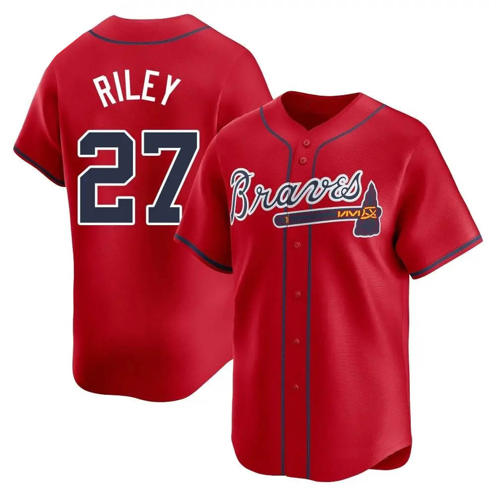 Perkns A.Braves #27 Austin Riley Player Red Limited Alternate Stitched Jerseys