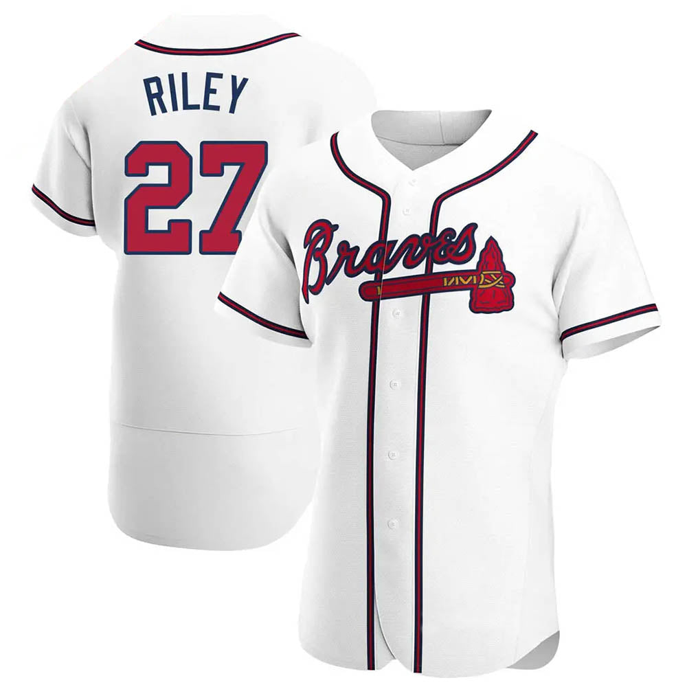 Perkns A.Braves #27 Austin Riley Player White Authentic Home Stitched Jerseys