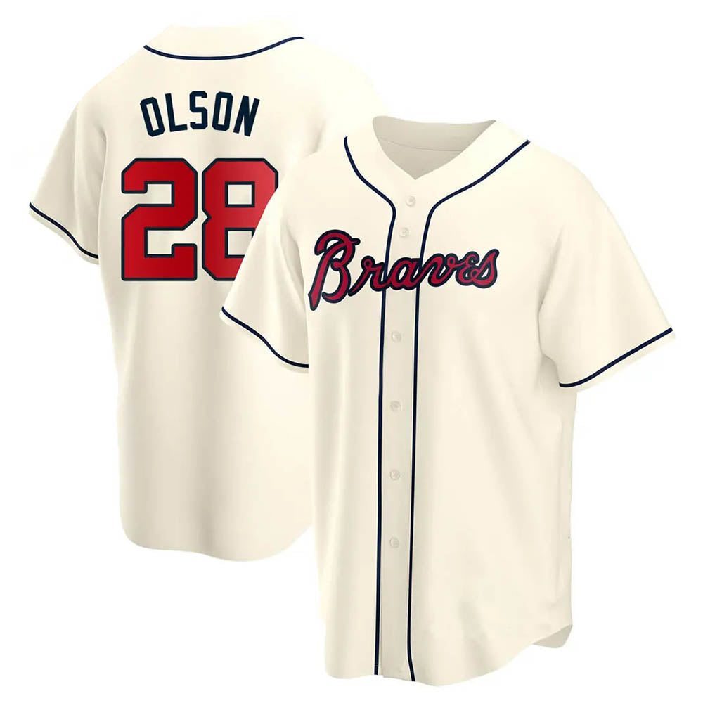 Perkns A.Braves #28 Matt Olson Player Cream Replica Alternate Stitched Jerseys