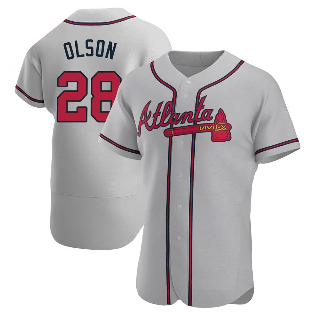 Perkns A.Braves #28 Matt Olson Player Gray Authentic Road Stitched Jerseys