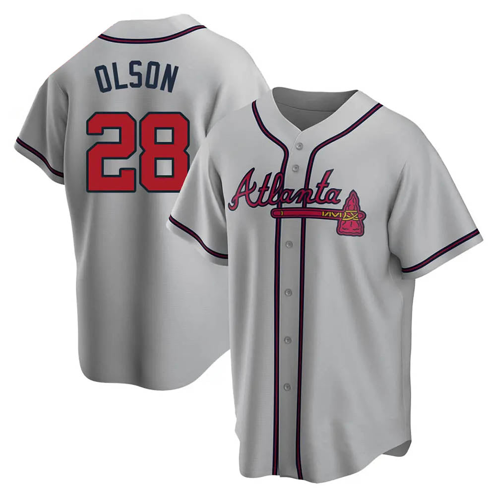 Perkns A.Braves #28 Matt Olson Player Gray Replica Road Stitched Jerseys