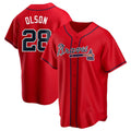 Perkns A.Braves #28 Matt Olson Player Red Replica Alternate Stitched Jerseys