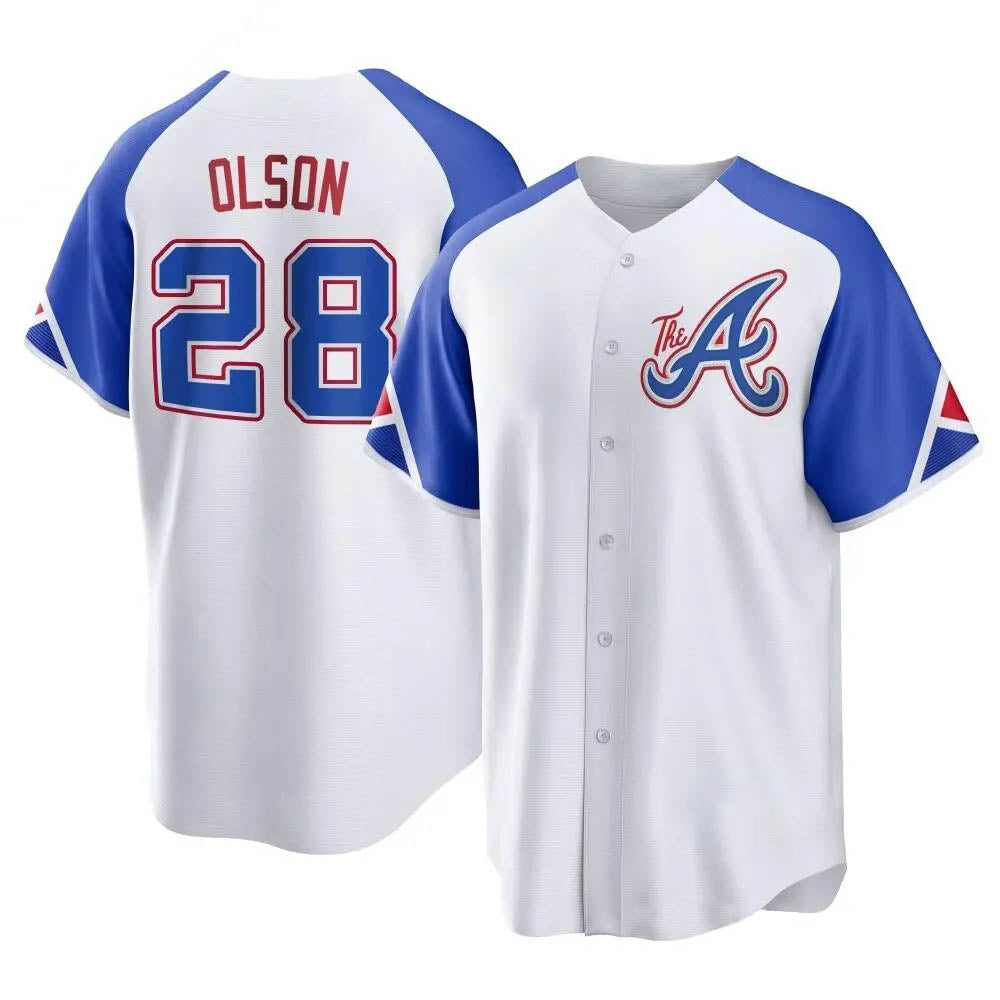 Perkns A.Braves #28 Matt Olson Player White Replica City Connect Stitched Jerseys