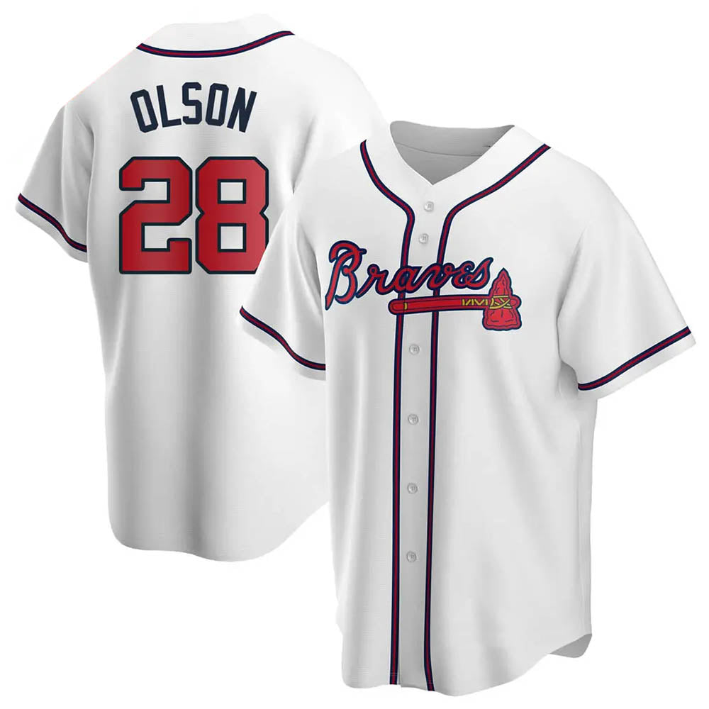 Perkns A.Braves #28 Matt Olson Player White Replica Home Stitched Jerseys