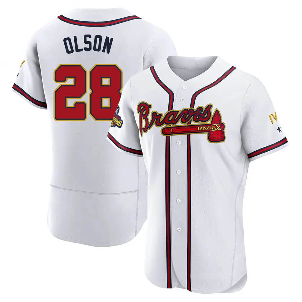 Perkns A.Braves #28 Matt Olson Player White&Gold Authentic Program Stitched Jerseys