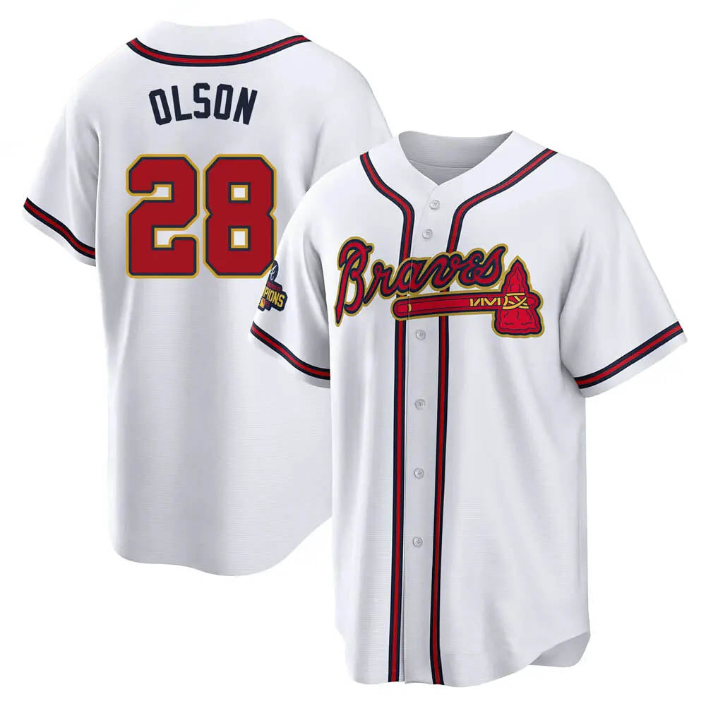 Perkns A.Braves #28 Matt Olson Player White&Gold Replica Program Stitched Jerseys