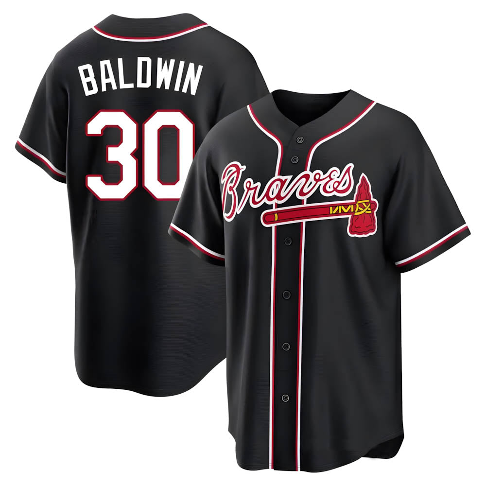Perkns A.Braves #30 Drake Baldwin player Black Replica Fashion Out Stitched Jerseys